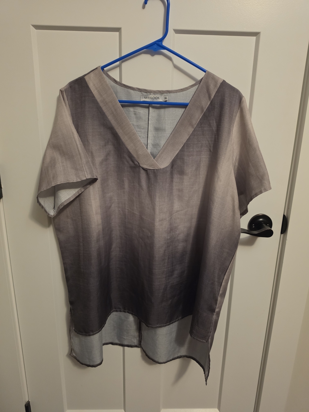 MISSLOOK Taupe to Charcoal Ombre V-Neck Blouse